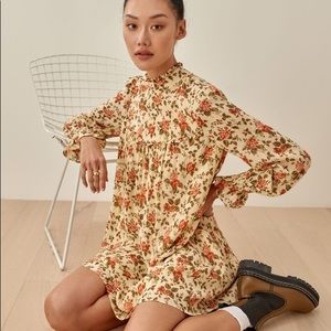 Reformation Jourdan High Neck Long Sleeve Floral Mini Dress Size Small